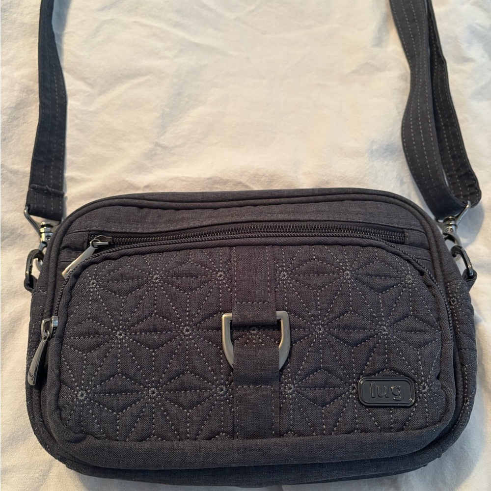 Lug Quilted Charcoal Gray Quilted Crossbody Bag